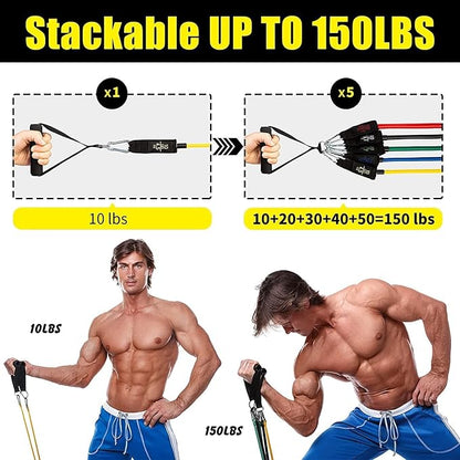 Resistance Exercise Bands with Door Anchor, Handles, Waterproof Carry Bag, and Legs Ankle Straps